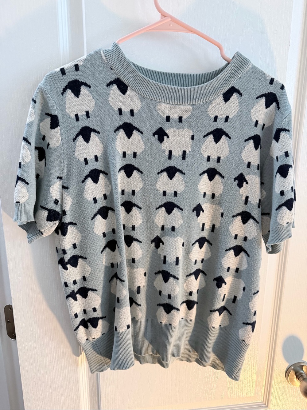 Women’s Crewneck Sheep Pattern Sweater in Light Blue